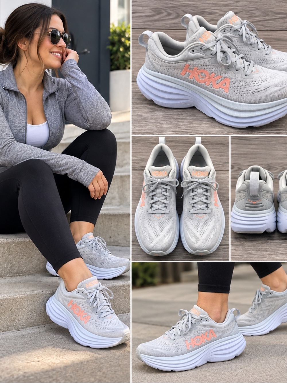 HOKA ONE ONE Women’s Bondi 8 Running Shoes Gray Peach Size 8 B